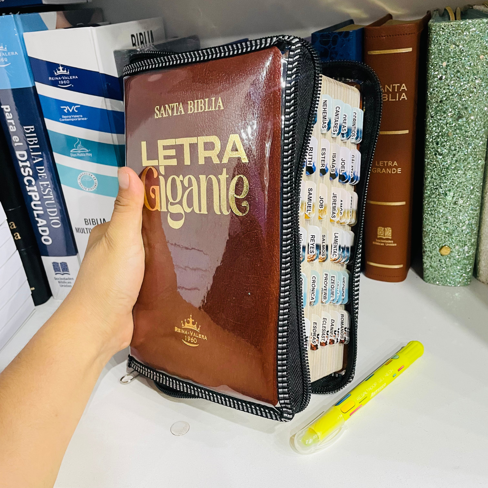 Biblia con letra gigante + estuche + separadores + resaltador